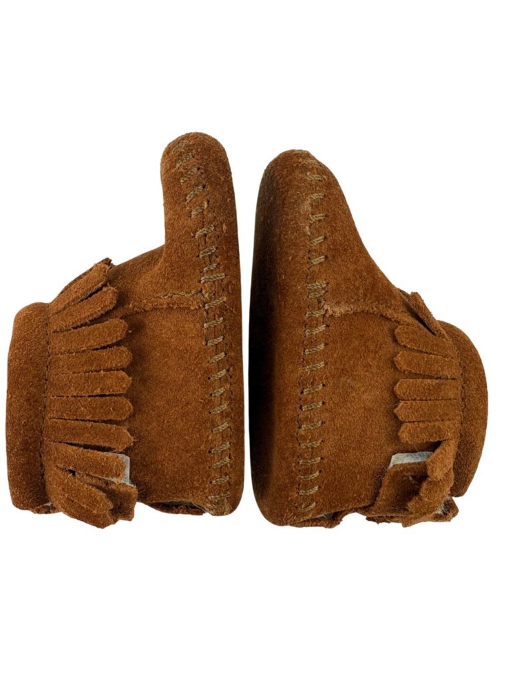 Minnetonka Back Strap Baby Fringe Bootie Brown Suede Moccasin Infant Size 1 - Picture 5 of 12